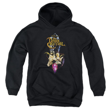 Black youth hoodie for ages 8 to 12 with Dark Crystal Crystal Quest graphic
