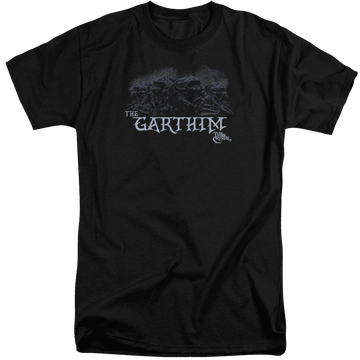Black men's tall fit t-shirt with Dark Crystal The Garthim graphic