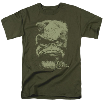 Military green men's regular fit t-shirt with Dark Crystal Aughra graphic