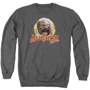 Charcoal men's crewneck sweatshirt with Dark Crystal Aughra Circle graphic