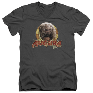 Charcoal men's v-neck t-shirt with Dark Crystal Aughra Circle graphic