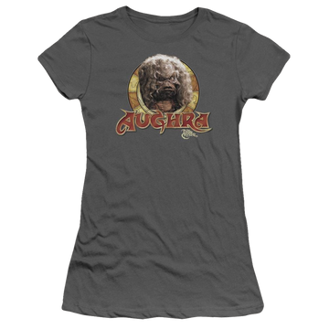Charcoal juniors t-shirt with Dark Crystal Aughra Circle graphic