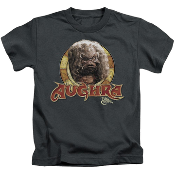 Charcoal kid's t-shirt for ages 4 to 7 with Dark Crystal Aughra Circle graphic