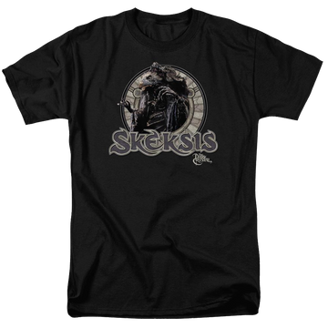 Black men's regular fit t-shirt with Dark Crystal Skeksis graphic