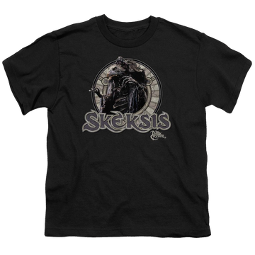 Black youth t-shirt for ages 8 to 12 with Dark Crystal Skeksis graphic