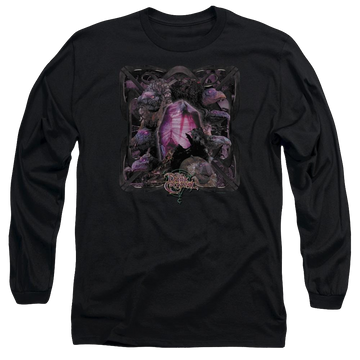 Black men's long sleeve t-shirt with Dark Crystal Lust For Power graphic