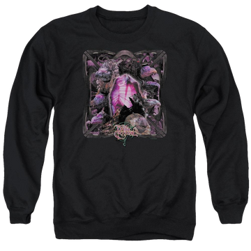 Black men's crewneck sweatshirt with Dark Crystal Lust For Power graphic
