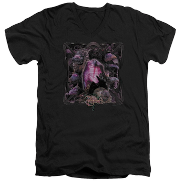 Black men's v-neck t-shirt with Dark Crystal Lust For Power graphic