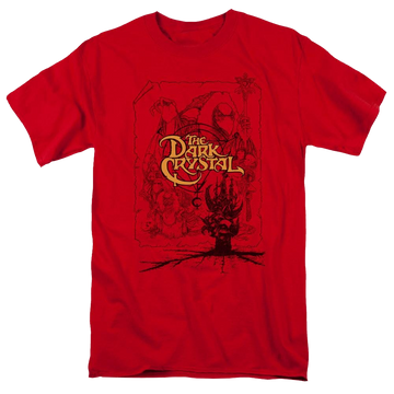 Red men's regular fit t-shirt with Dark Crystal Poster Lines graphic
