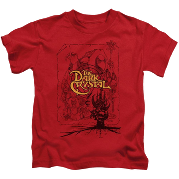 Red kid's t-shirt for ages 4 to 7 with Dark Crystal Poster Lines graphic