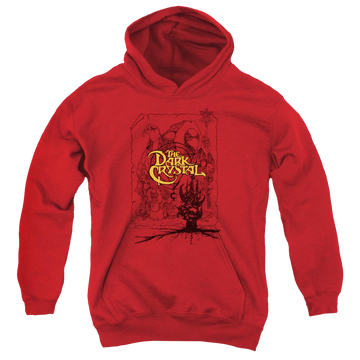 Red youth hoodie for ages 8 to 12 with Dark Crystal Poster Lines graphic