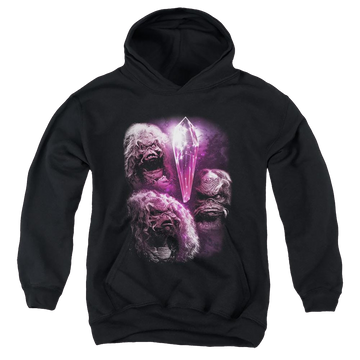Black youth hoodie for ages 8 to 12 with Dark Crystal Howling graphic