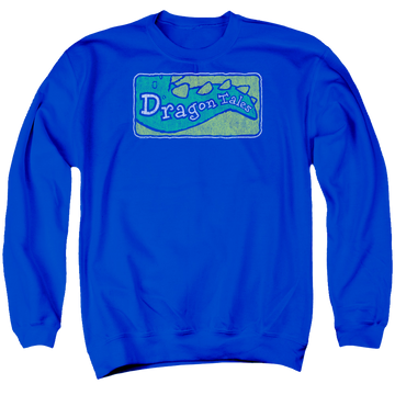 Royal men's crewneck sweatshirt with Dragon Tales Logo Distressed graphic