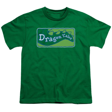 Kelly green youth t-shirt for ages 8 to 12 with Dragon Tales Logo Clean graphic