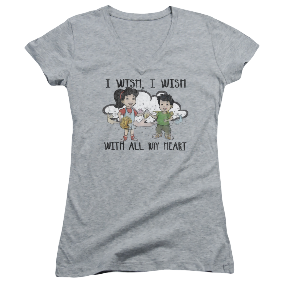 Dragon Tales I Wish With All My Heart - Juniors V-Neck T-Shirt Juniors V-Neck T-Shirt Dragon Tales