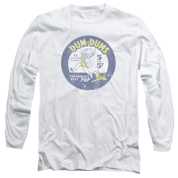 White men's long sleeve t-shirt with Dum Dums Pop Parade graphic