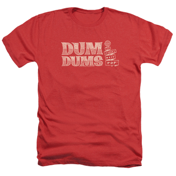 Red men's heather t-shirt with Dum Dums Worlds Best graphic