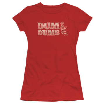 Red juniors t-shirt with Dum Dums Worlds Best graphic