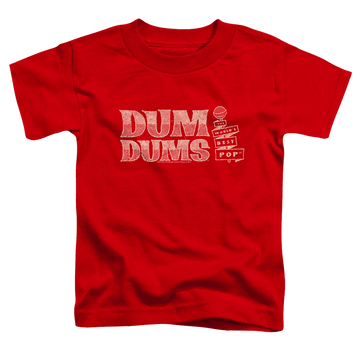 Red kid's t-shirt for ages 4 to 7 with Dum Dums Worlds Best graphic