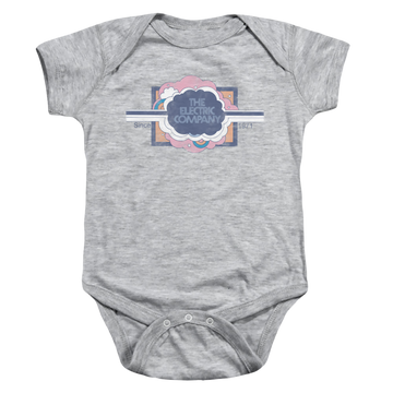 Athletic heather baby bodysuit with Electric Company Since 1971 graphic