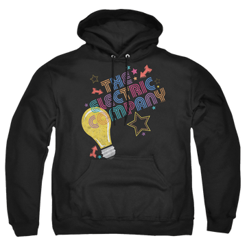 Black pullover hoodie with Electric Company Electric Light graphic