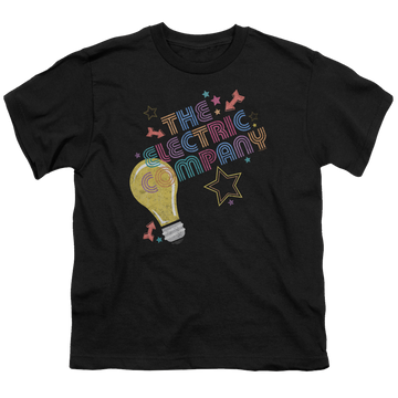 Black youth t-shirt for ages 8 to 12 with Electric Company Electric Light graphic