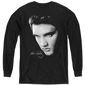 Black youth long sleeve t-shirt with Elvis Presley Face graphic