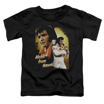 Black toddler t-shirt with Elvis Presley Aloha graphic