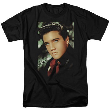 Black men's regular fit t-shirt with Elvis Presley Red Scarf graphic