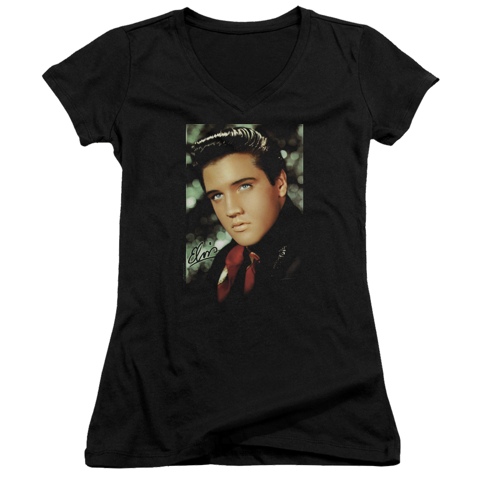 Elvis Presley Red Scarf - Juniors V-Neck T-Shirt Juniors V-Neck T-Shirt Elvis Presley