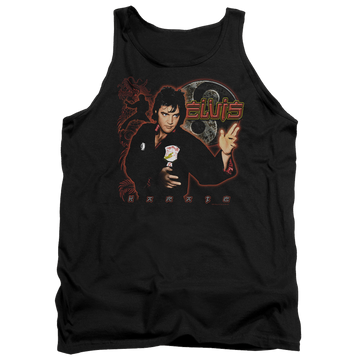 Black men's tank with Elvis Presley Karate graphic