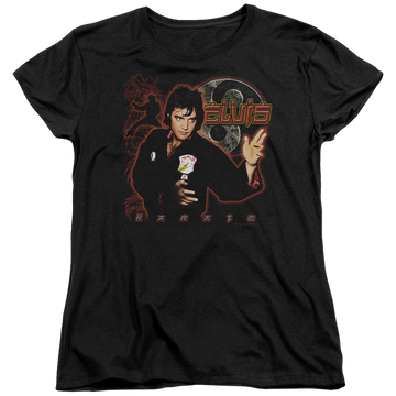 Black women's t-shirt with Elvis Presley Karate graphic