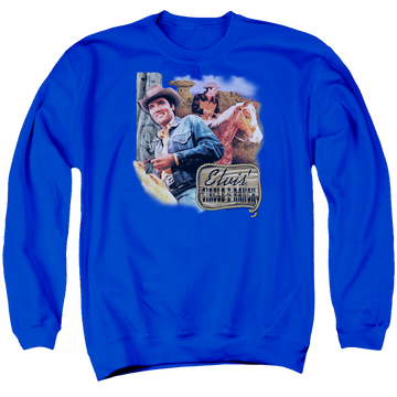 Royal men's crewneck sweatshirt with Elvis Presley Ranch graphic