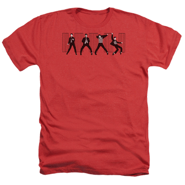 Red men's heather t-shirt with Elvis Presley Jailhouse Rock graphic