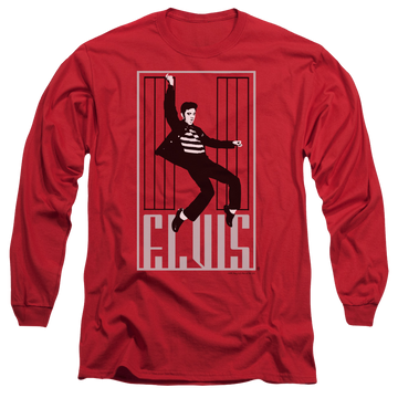 Red men's long sleeve t-shirt with Elvis Presley One Jailhouse graphic