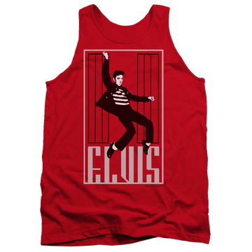 Red men's tank with Elvis Presley One Jailhouse graphic