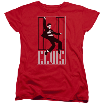 Red women's t-shirt with Elvis Presley One Jailhouse graphic
