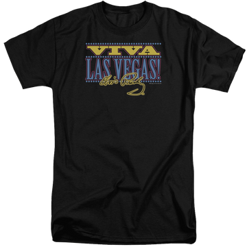 Black men's tall fit t-shirt with Elvis Presley Viva Las Vegas graphic