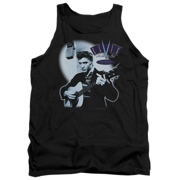 Black men's tank with Elvis Presley Hillbilly Cat graphic