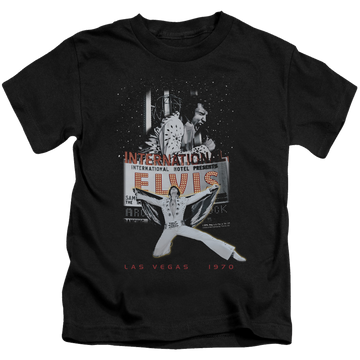 Black kid's t-shirt for ages 4 to 7 with Elvis Presley Las Vegas graphic