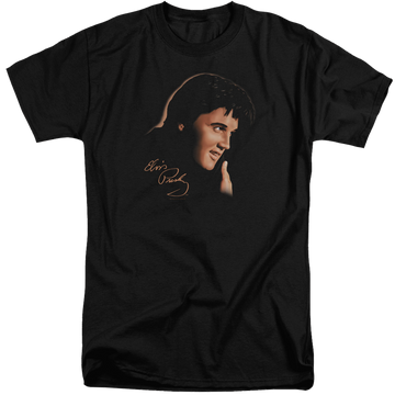 Black men's tall fit t-shirt with Elvis Presley Warm Portrait graphic