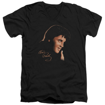Black men's v-neck t-shirt with Elvis Presley Warm Portrait graphic