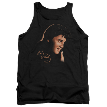 Black men's tank with Elvis Presley Warm Portrait graphic