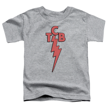 Athletic heather toddler t-shirt with Elvis Presley Tcb graphic