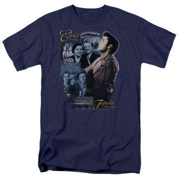 Navy men's regular fit t-shirt with Elvis Presley Tupelo graphic
