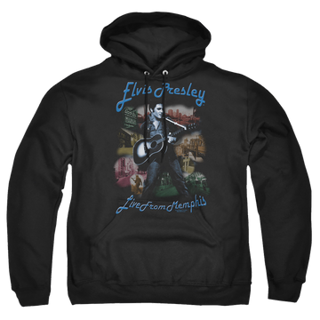 Black pullover hoodie with Elvis Presley Memphis graphic