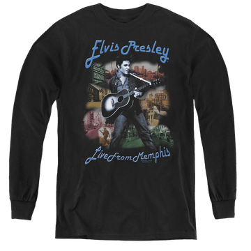Black youth long sleeve t-shirt with Elvis Presley Memphis graphic