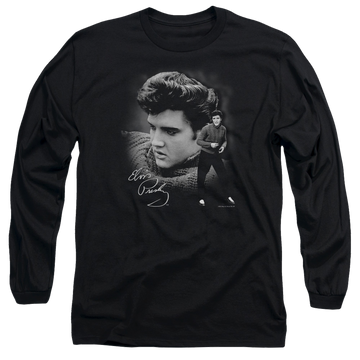 Black men's long sleeve t-shirt with Elvis Presley Sweater graphic