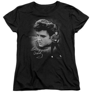 Black women's t-shirt with Elvis Presley Sweater graphic