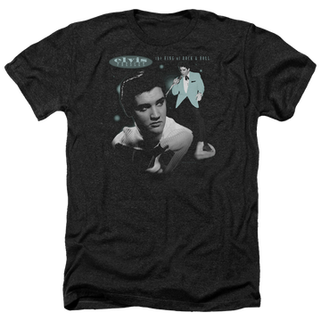 Charcoal men's heather t-shirt with Elvis Presley Teal Portrait graphic
